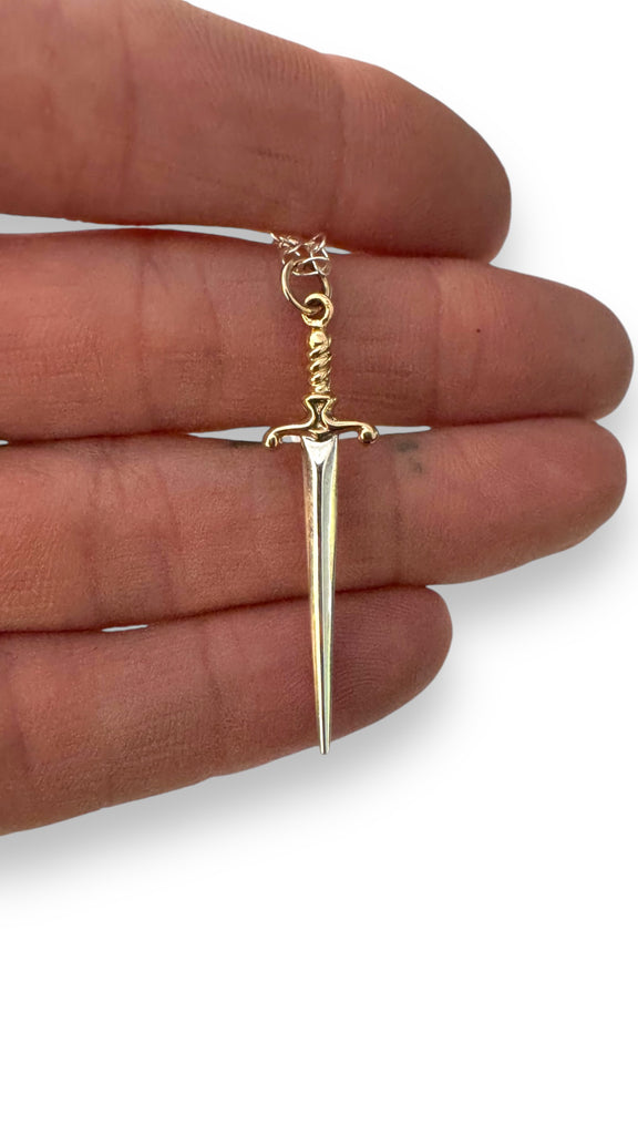 Mixed Metal Sword Pendant Necklace