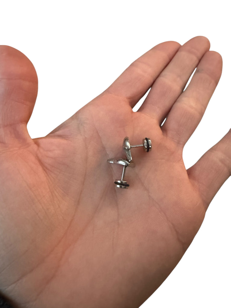 Silver middle finger screw back stud earrings